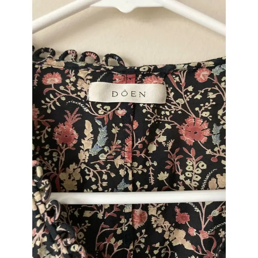 DOEN Thistle Top in Black Multi Floral Print M Boho - Picture 5 of 10